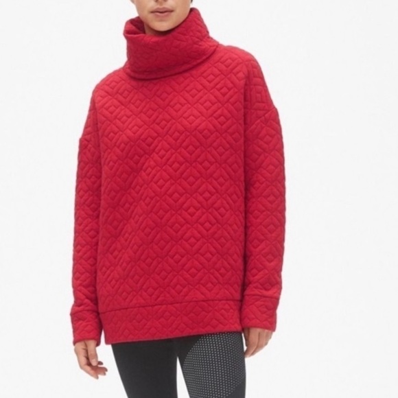 Gap Fit Red Thick Quilted Cowl Funnel Neck Oversized pullover Small - Picture 1 of 8